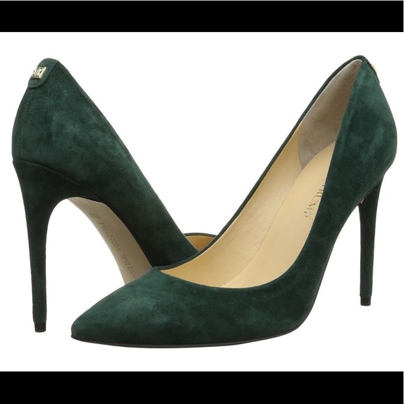 green suede heels